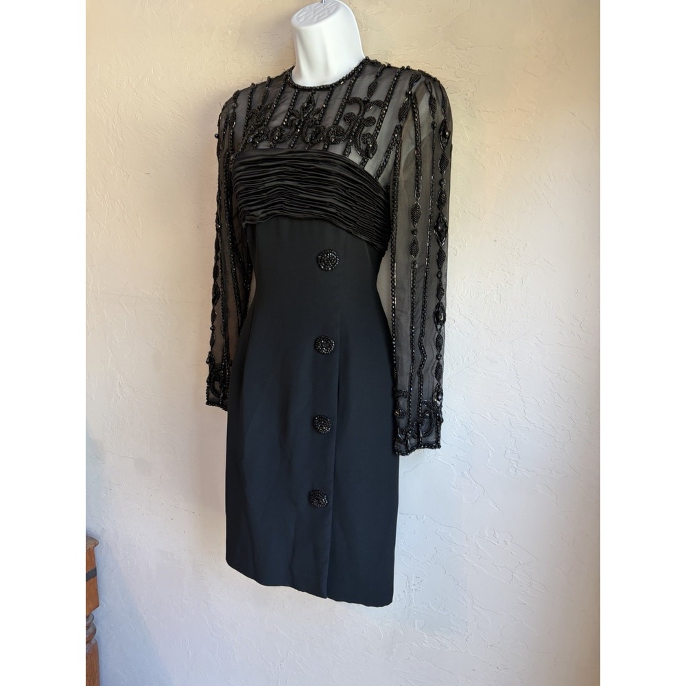 Vintage 80s Victoria Royal Black Beaded Dress 4 Dark Romantic Hong Kong Couture - Picture 2 of 15